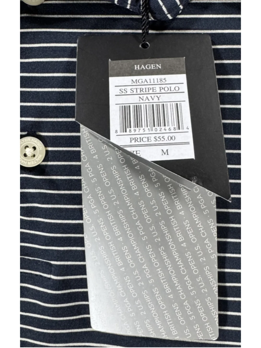 Walter Hagan Mens Navy Striped Polo Size Medium New With Tags Original Price $55